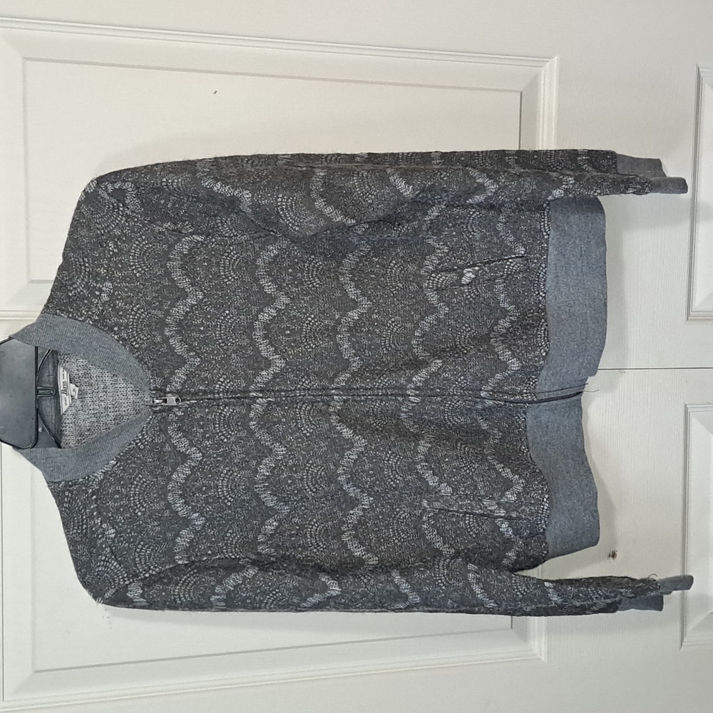 Bass "Angie" Gray Lace-Pattern Sheer Bomber Jacket - M